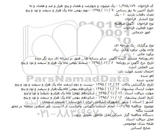 مناقصه انجام خدمات نگهبانی وحراست از ۱۸پست غیر صنعتی
