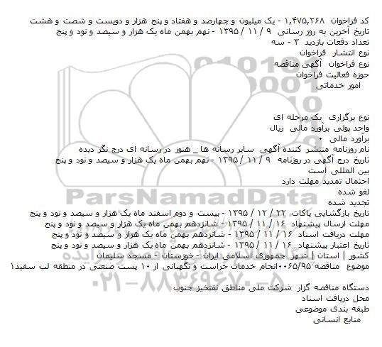 مناقصه خدمات حراست و نگهبانی از 10 پست صنعتی