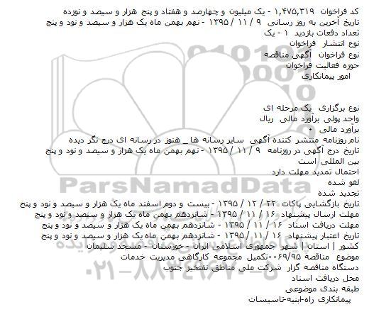 فراخوان مناقصه , فراخوان مناقصه تكمیل مجموعه كارگاهی مدیریت خدمات