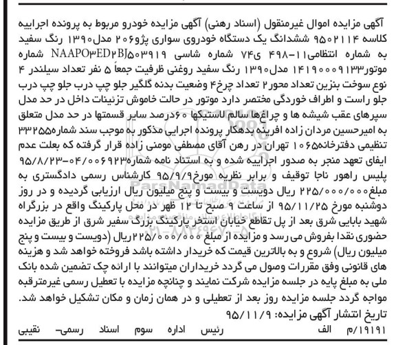 مزایده,مزایده ششدانگ یک دستگاه خودروی سواری پژو 206