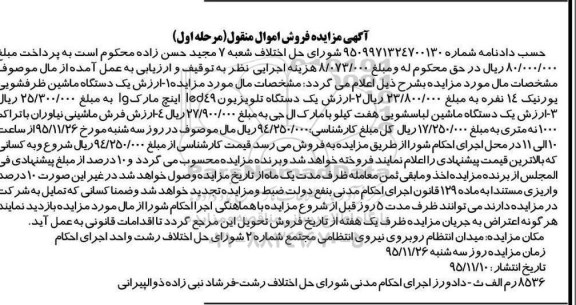 مزایده, مزایده یک دستگاه ماشین ظرفشویی یورنیک ... مرحله اول