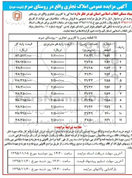 مزایده,مزایده عمومی املاک تجاری روستای صرف نوبت دوم