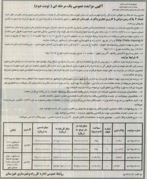 مزایده,مزایده تعداد 4 پلاک زمین دولتی نوبت دوم