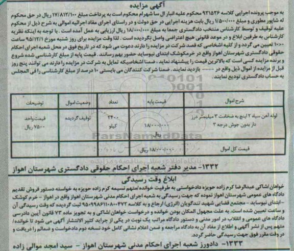 مزایده لوله آهن سیاه 2 اینچ به ضخامت 3 میلیمتر درز دار بدون جوش