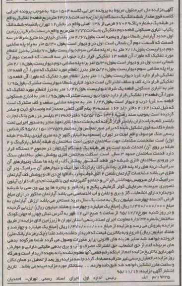 مزایده,مزایده ششدانگ اپارتمان به مساحت 63.68مترمربع