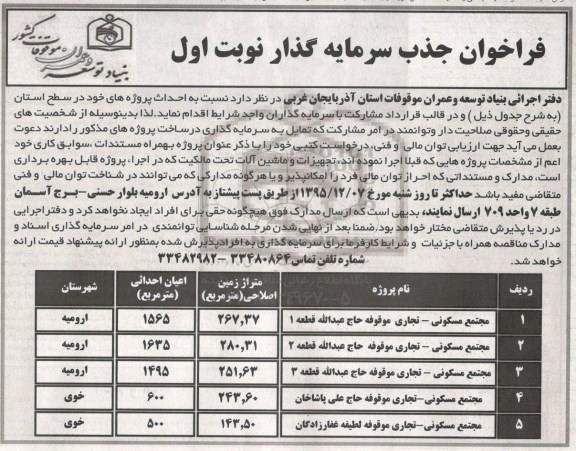 فراخوان جذب سرمایه گذار,فراخوان  احداث پروژه ها