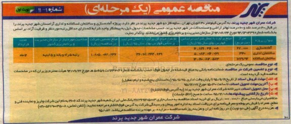مناقصه عمومی, مناقصه پروژه آماده سازی و ساختمان غسالخانه و اداری