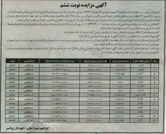 مزایده,مزایده 14 قطعه زمین مسکونی شهرک ویس القران نوبت ششم