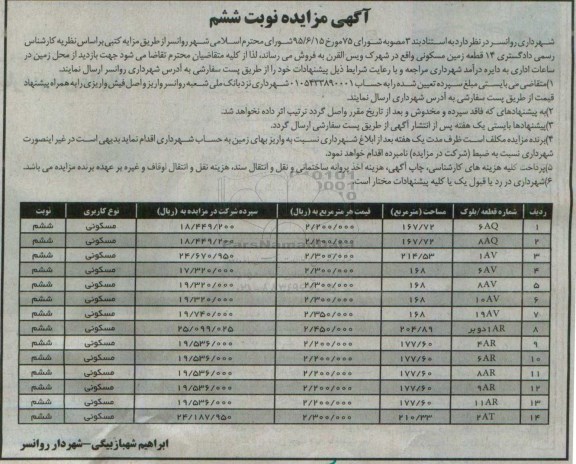 مزایده,مزایده 14 قطعه زمین مسکونی شهرک ویس القران نوبت ششم 