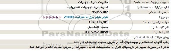 استعلام کولر تابلو برق با ظرفیت 24000