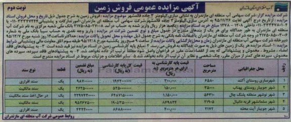 مزایده,مزایده فروش زمین مساحت 6580 و 35000 و 56410 و 21905 و 2172متر نوبت دوم