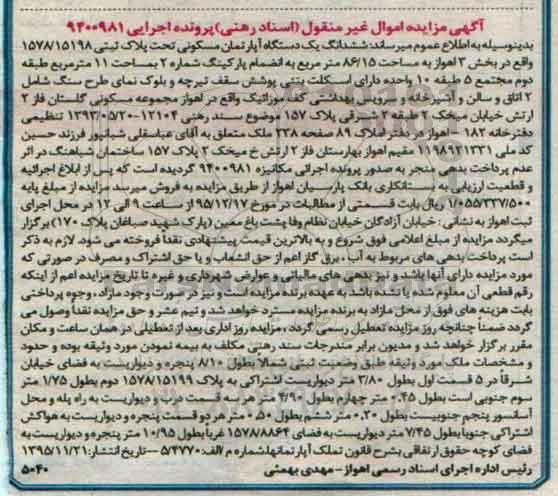 مزایده,مزایده ششدانگ اپارتمان مسکونی 86.15متر