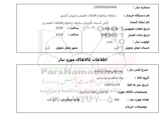 استعلام , استعلام لپه ایرانی اعلا درجه یک 