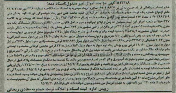 مزایده,مزایده ششدانگ یکباب منزل اسناد ذمه