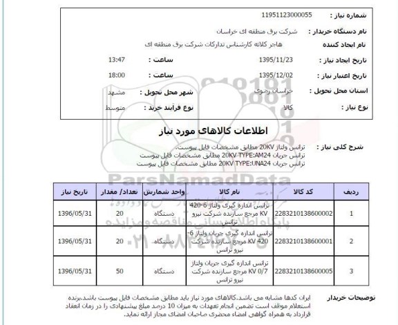 استعلام انواع ترانس