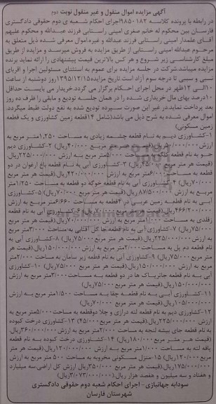 مزایده,مزایده 14 قطعه زمین کشاورزی و یک قطعه زمین مسکونی نوبت دوم