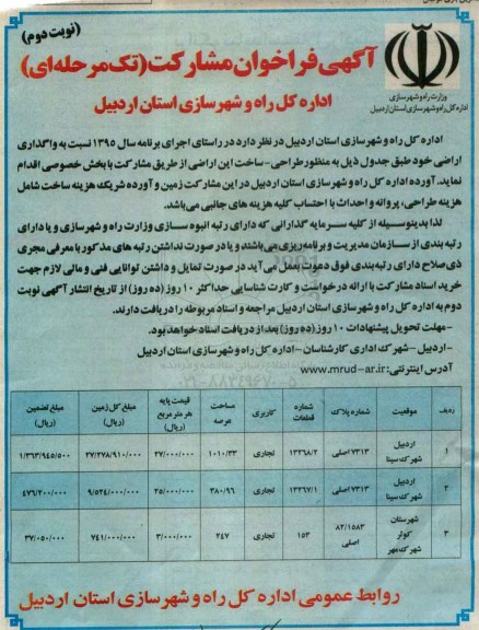 فراخوان , فراخوان واگذاری اراضی نوبت دوم