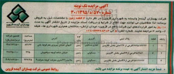 مزایده,مزایده فروش سه قطعه زمین تجاری مسکونی