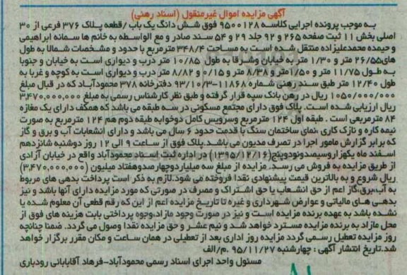 مزایده,مزایده ششدانگ یکباب قطعه پلاک 376 فرعی