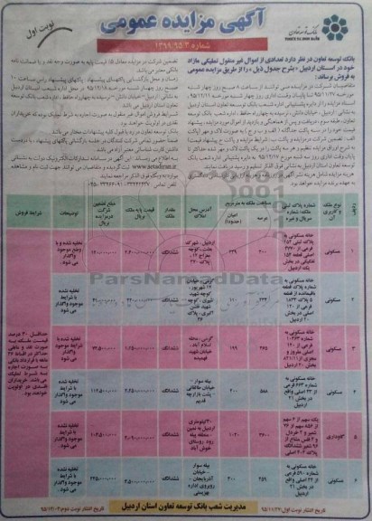 مزایده,مزایده فروش تعدادی از اموال غیرمنقول تملیکی مازاد