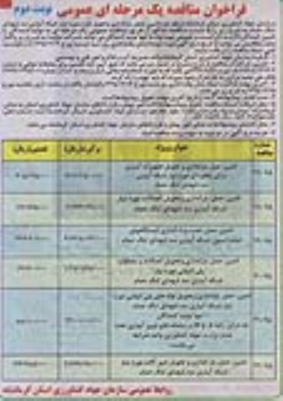 فراخوان مناقصه , فراخوان تامین ، حمل ، باراندازی و تحویل لوازم موردنیاز شبکه آبیاری سد نوبت دوم 