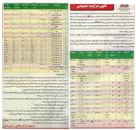 مناقصه , مناقصه امتیاز ایاب و ذهاب مسافرین عینالی تا بقعه