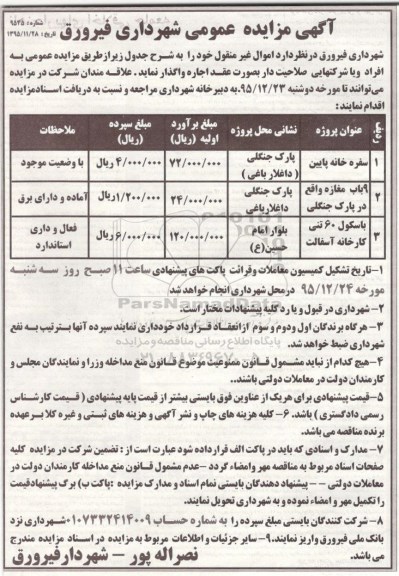 مزایده , مزایده اموال غیر منقول خود شامل سفره خانه