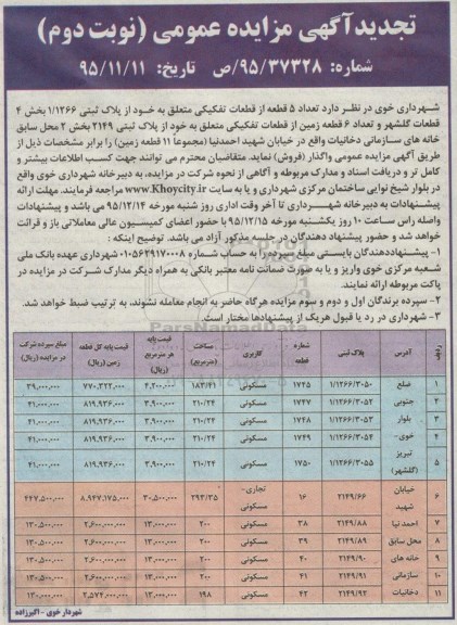 مزایده,مزایده واگذاری فروش یازده قطعه زمین نوبت دوم