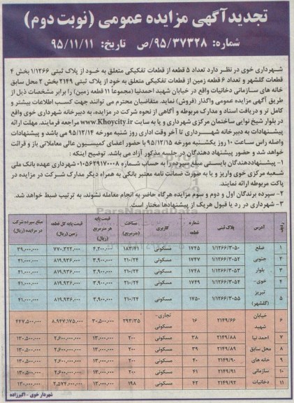 مزایده,مزایده واگذاری فروش یازده قطعه زمین نوبت دوم 