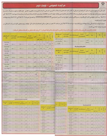 مزایده,مزایده فروش املاک کاربری تفریحی گردشگری مسکونی تجاری نوبت دوم 