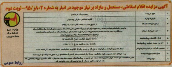 آگهی مزایده , مزایده فروش اقلام اسقاطی، مستعمل و مازاد بر نیاز نوبت دوم