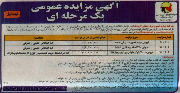 مزایده , مزایده فروش انواع تجهیزات برقی اسقاط و....