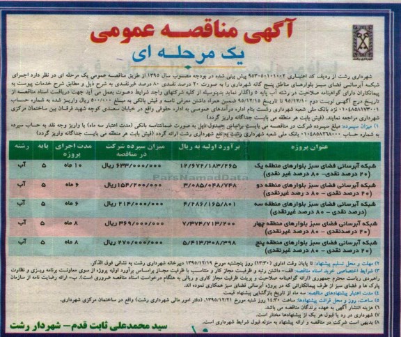 آگهی مناقصه عمومی یک مرحله ای,مناقصه شبکه آبرسانی فضای سبز