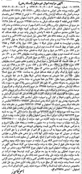 مزایده,مزایده ششدانگ اپارتمان بخش 5 ثبت اصفهان