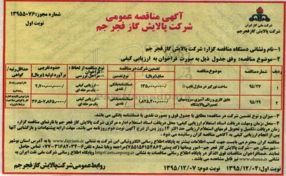 آگهی مناقصه عمومی , مناقصه ساخت نورگیر در منازل تایپ D ....
