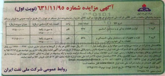 آگهی مزایده , مزایده فروش لوازم و قطعات یدکی نو و مستعمل آسانسور....