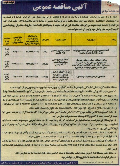 آگهی مناقصه عمومی , مناقصه آسفالت معابر شهری .... نوبت دوم 