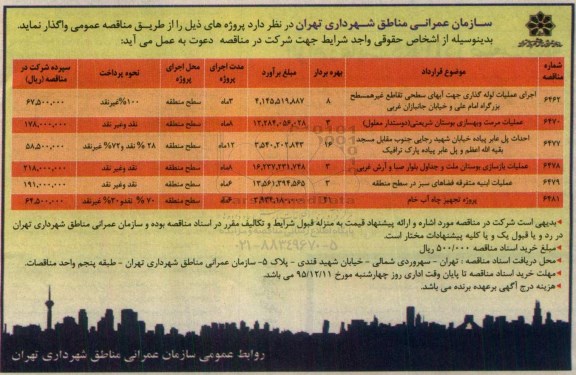 مناقصه , مناقصه اجرای عملیات لوله گذاری جهت ابهای سطحی تقاطع غیر همسطح بزرگراه