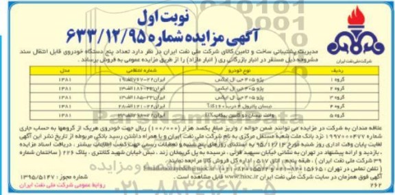 آگهی مزایده , مزایده تعداد پنج دستگاه خودروی قابل انتقال سند نوبت اول