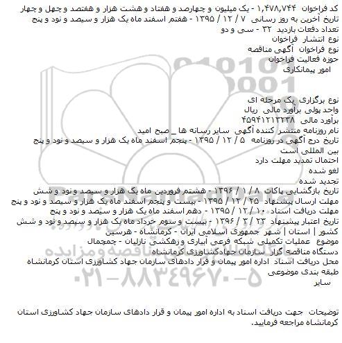 مناقصه عملیات تکمیلی شبکه فرعی آبیاری و زهکشی نازلیان - چمچمال