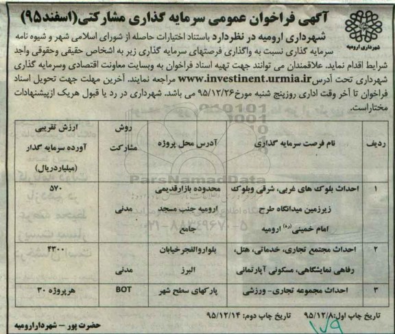 آگهی فراخوان عمومی, فراخوان عمومی سرمایه گذاری مشارکتی
