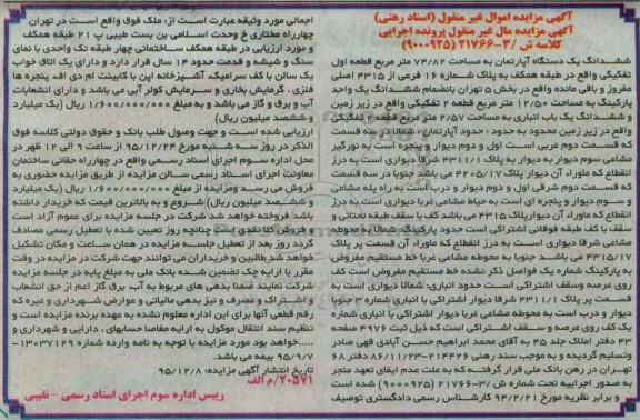 مزایده,مزایده ششدانگ اپارتمان به مساحت 74.82متر