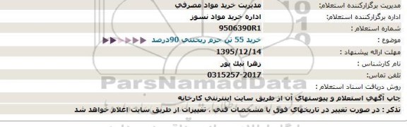 استعلام خرید 55 تن جرم ریختنی 90درصد