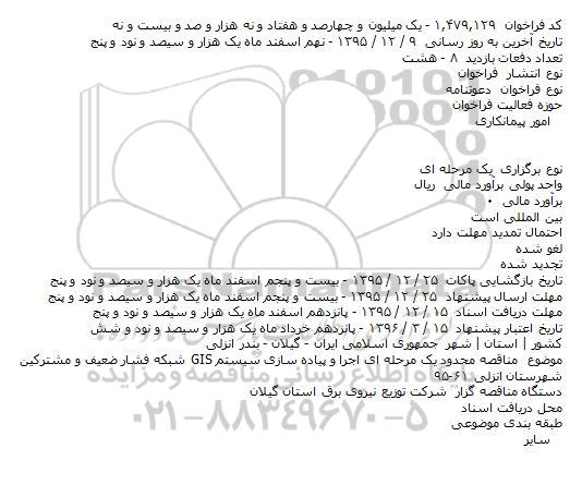 مناقصه ,مناقصه اجرا و پیاده سازی سیستم GIS شبکه فشار ضعیف و مشترکین