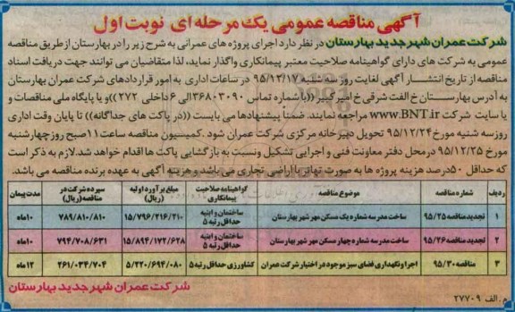 آگهی مناقصه عمومی, مناقصه ساخت مدرسه و ...