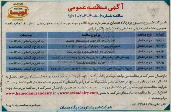 آگهی مناقصه عمومی , مناقصه تامین نیروی کار جهت قسمتهای مختلف....