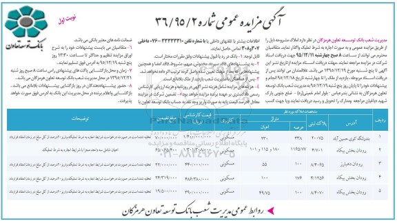 مزایده,مزایده واگذاری املاک کاربری مسکونی به شرط تملیک