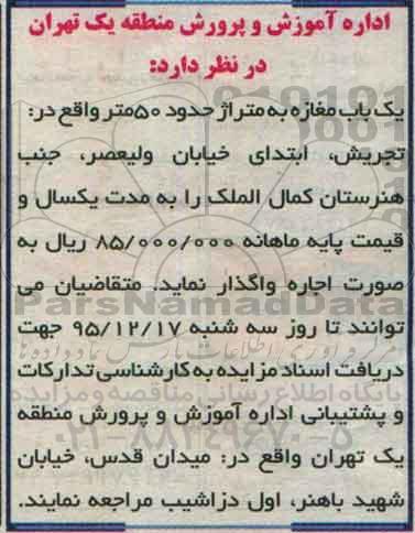 مزایده, مزایده واگذاری به اجاره یک باب مغازه