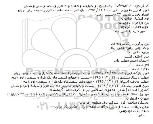 فراخوان , مناقصه محدود یک مرحله ای خرید کسری ۱۷۰ تن آهن لات برجهای خط انتقال