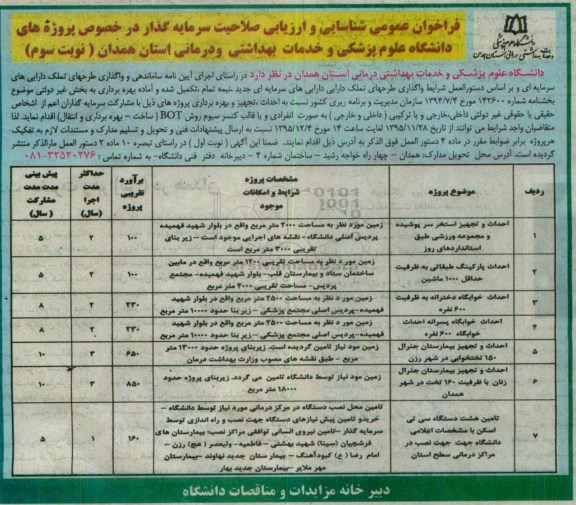 فراخوان عمومی شناسایی و ارزیابی صلاحیت سرمایه گذار ، فراخوان احداث و تجهیز استخر سرپوشیده و.... نوبت سوم 95.12.14